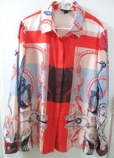 St. John Mariner Scarf Print Silk Blouse SZ 12 RV$995