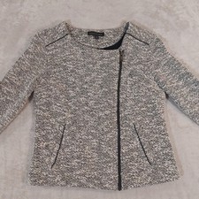 Banana Republic Women size 4 Tweed Moto Jacket Black White Zipper Collar