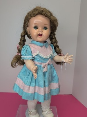 16  Vintage Ideal Saucy Walker Doll Original Dress Blonde Pigtail Braids #S