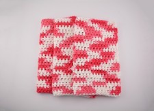 set of 3 handmade crochet cotton dish wash cloth 8.5x9 in shades of pink  white