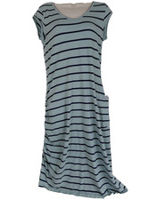 Toad & Co Striped Midi Dress Medium Organic Cotton Ruched Casual Vacation Travel