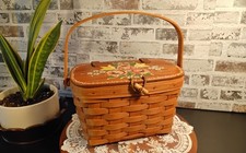 Vtg Longaberger Signed Painted Wood Purse Basket 1989 Picnic Basket W/liner