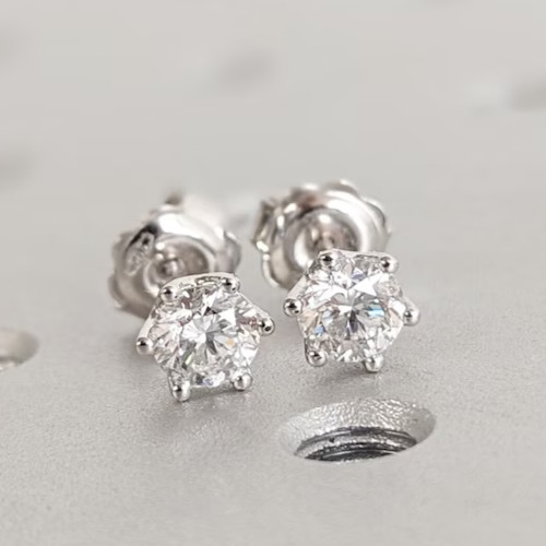 14K White Gold Birthday special Round-Cut Natural Diamond Stud Earrings Gift #76