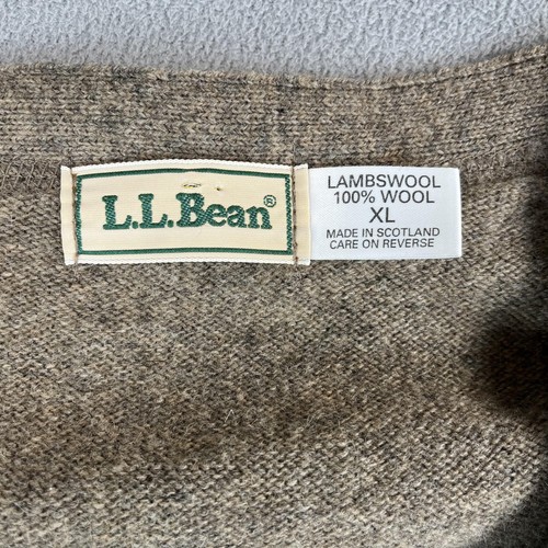 VTG LL Bean Sweater Men XL Brown Lambswool Made in Scotland Cardigan Pockets 90s - Picture 4 of 8