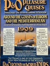 Original 1909 P&O Pleasure Cruises Schedule Postcard SS Malwa Vectis Litho RARE