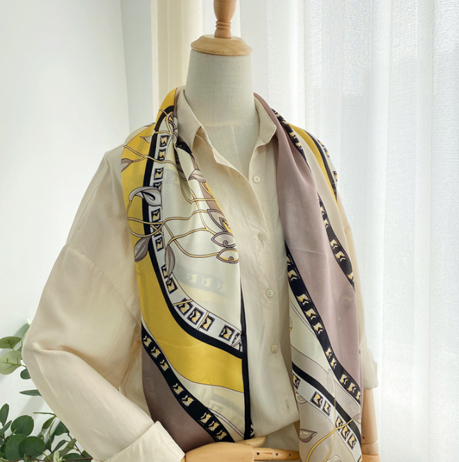 100% Silk Mulberry Scarf 170x53cm Women's Floral Striped Wrap Neckerchief