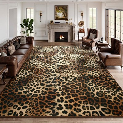 Leopard Rugs for Living Room, 5x7 Cheetah Print Rug for Bedroom Decor, Washab...