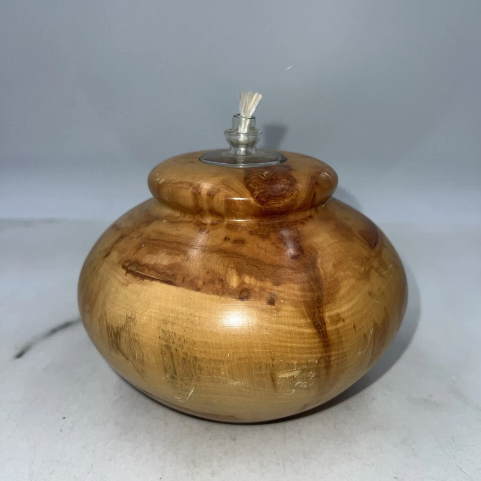 Jarrón de madera de colección difusor de lámpara de aceite de madera torneado a mano firmado Dan Morris Foto 3 de 4