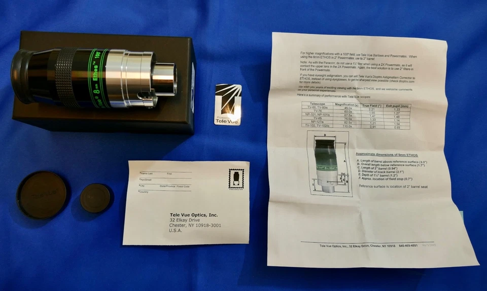 Tele Vue Ethos 8 mm – 100° Weitwinkelokular mit OVP – sehr guter Zustand - Bild 2 von 4