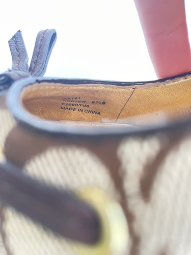 COACH TENA Logo Brown White Canvas Leather Heeled Wedge Pumps US 6.5 - Bild 5 von 13