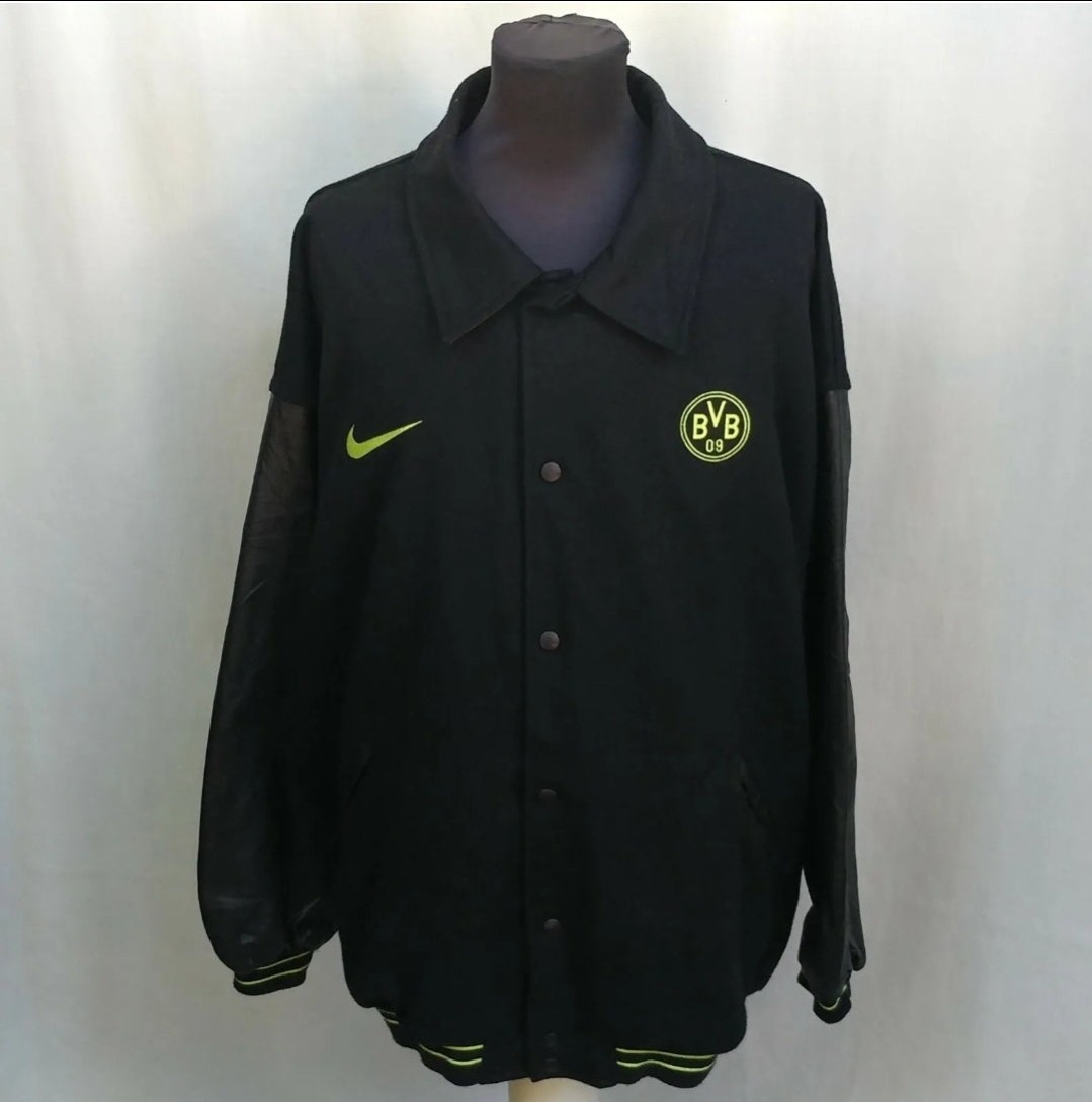 SACAI X NIKE Giacca Bomber Vintage Borussia Dortmund Nike Premier Varsity Lana Pelle Uomo 2XL