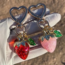 Cute Strawberries Keychain Bag Charm Gift for Women Christmas Present Accessory