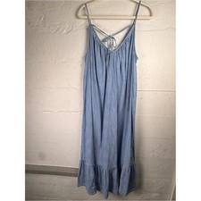 Gap Light Blue Chambray Tiered Hem light indigo Cotton Midi Maxi Dress Tie Small