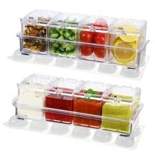 2 Pcs Ice Chilled Condiment Containers Caddy with Lids - Condiment Organizer ...