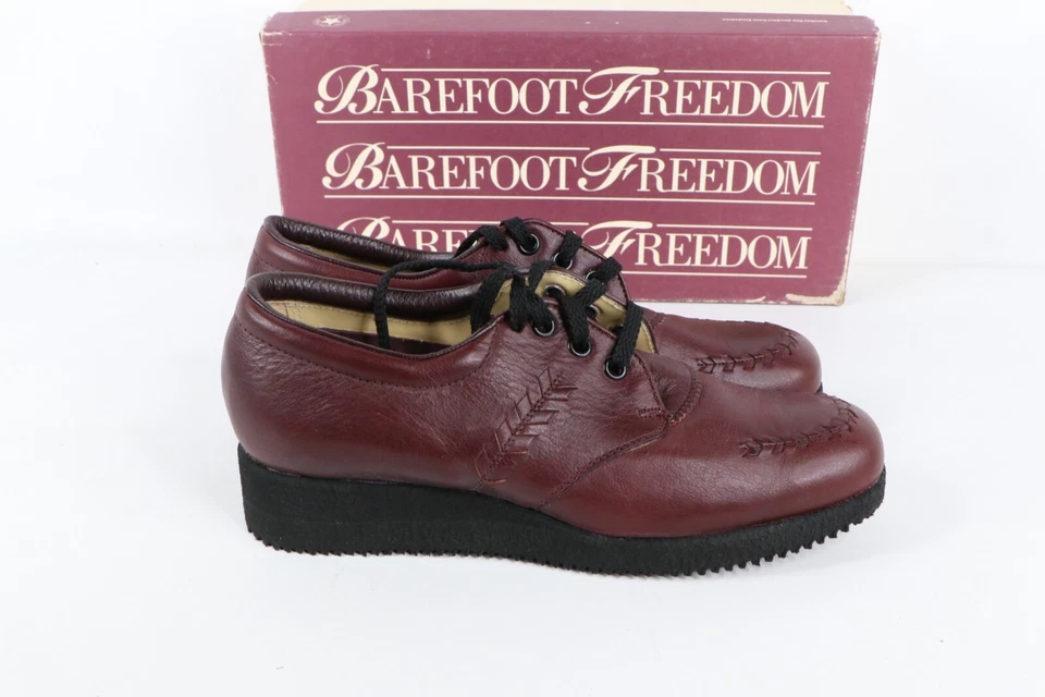 Nuevo de Lote Antiguo Años 90 Streetwear Mujer 6.5 2A Grueso Cuero Plataforma Zapatos Vino EE. UU. Foto 3 de 4