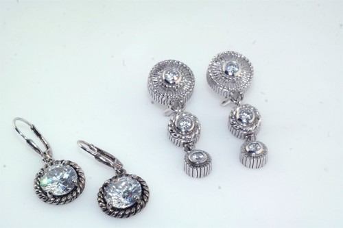 Judith Ripka Sterling Silver CZ Drop Earrings bonus Espo 925 2.0 carat CZ