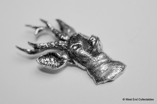 Roe Deer Stag Head Pewter Pin Brooch - British Artisan Signed Badge - Hunting - Bild 3 von 3