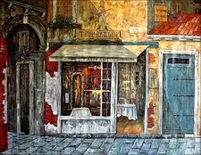 Stretched Hand Painted Oil Painting, European Storefront Series XII 36x48in