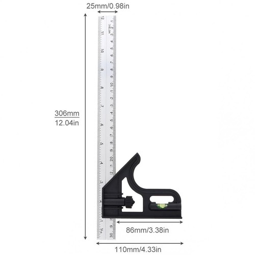 305mm Adjustable Combination 12 inch Try Square Set Right Angle Ruler 45° 90° - Picture 2 of 12