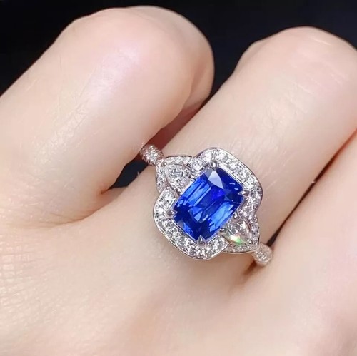 2.10 Ct Emerald Natural Sapphire Diamond Engagement Ring 14K White Gold 6 7 8 - Picture 2 of 6