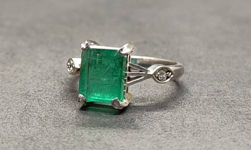 Natural Rich Green Emerald Sterling Silver 925 Handmade Women Anniversary Ring - Picture 11 of 12