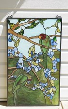 20" x 34" Tiffany Style stained glass window panel 2 parrots