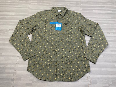 Columbia Rogers Peak AOP Printed Hiking Shirt Long Sleeve Mens Small Green $40
