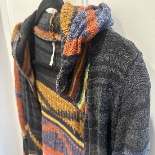 Free People Women Lima Aztec Long Hooded Open Cardigan Duster Boho Festival - Picture 2 of 8