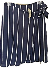 NWT Loft Stripe Skirt wrap light viscose navy blue white bow accent 0 Petite