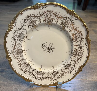 Royal Cauldon King's Plate White 10.5'' Dinner Plate Gold Gilt Bone China EUC!