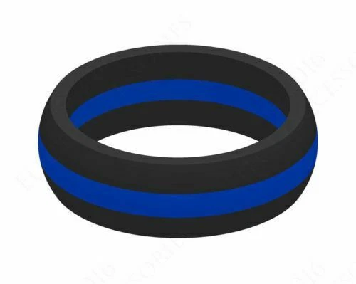 Anillo de boda deportivo de goma de silicona para oficial de policía de línea delgada azul de 8 mm Foto 3 de 3