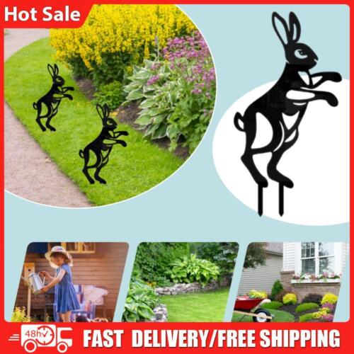 Easter Rabbit Courtyard Stake Bunny Statue Black Metal Home Gardening Decoration - Picture 1 of 15