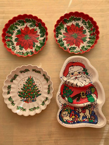 Four Christmas Holiday Serving Platter Cookie Tray Candy Dish