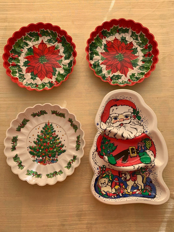 Four Christmas Holiday Serving Platter Cookie Tray Candy Dish