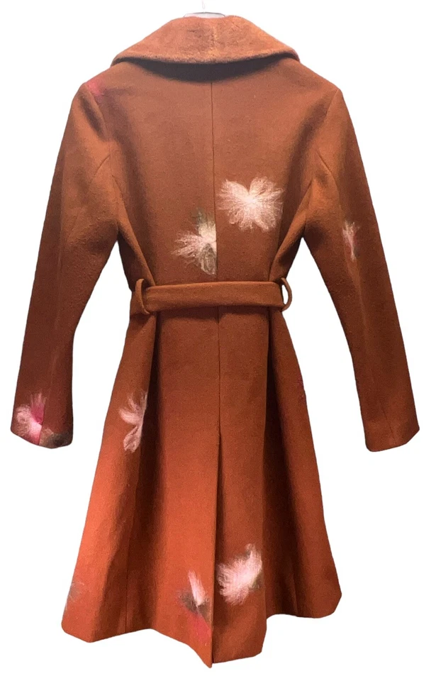 Abrigo Badgley Mischka Parka Guisante Plumas Mezcla de Lana Cuello de Piel M Naranja Quemado Foto 2 de 4
