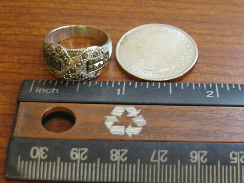 Anello Vintage Estate Argento Sterling 925 Marcasite Grappolo Crossover X Misura 7 E - Foto 7 di 12