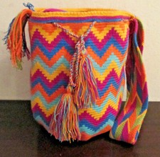 Bag Wayuu Mochila Bucket Boho Colombia Rioacha Orange Yellow Pink Blue New #58