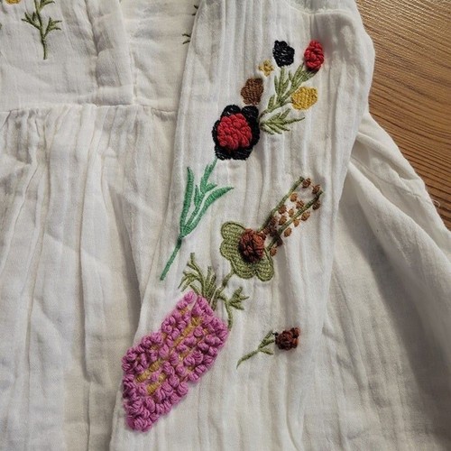 Zara Girls Floral Embroidered Cotton Blend Peasant Boho Long Sleeve Size 5 - Picture 3 of 6