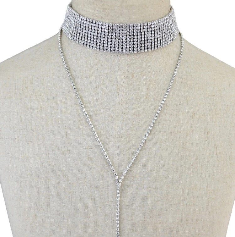 Kristall Strass Halsband Halskette Frauen Silber Punk Gothic Colliers Schmuck - Bild 3 von 3