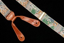 TRAFALGAR Ltd Ed Suspenders Lets Play Ball Baseball Silk Leather Braces ENGLAND