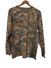 Vintage Realtree Mens T-Shirt Size Large L Camo Long Sleeve Front Pocket Tee