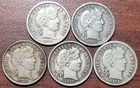 (5) Fine-VF Barber Dimes 1908 1909 1910 1911 1912-D Better 90% Silver 10c Coins