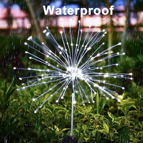 JJGoo Solar Firework Lights, 2 Pack 120 LEDs 2 Lighting 2 Pack, Cool White 