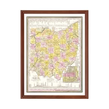 Old Map of Ohio 1844 - Vintage Ohio Art