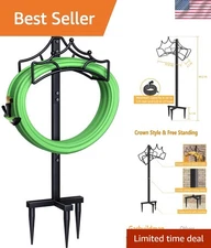 Elegant Black Metal Hose Stand with 3-Prong Support - Easy Assembly, 44.2 Inches