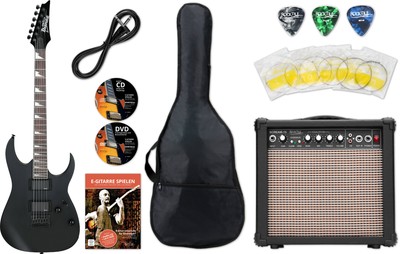 Ibanez GRG121DX-BKF E-Gitarre Black Flat Starter Set Verstärker Tasche Schule