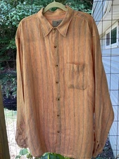 Territory Ahead men’s 2XL button up shirt 100% linen striped long sleeved