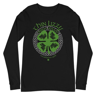 Thin Lizzy Shamrock Mens Long Sleeve Shirt Black Officially Licensed