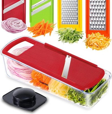 Geedel 4 in 1 Multifunktion Mandoline Gemüsehobel, Zwiebelschneider in Rot