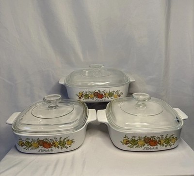CorningWare L'Echalote Casserole Dish Set with Pyrex Glass Lids, Vegetable Motif